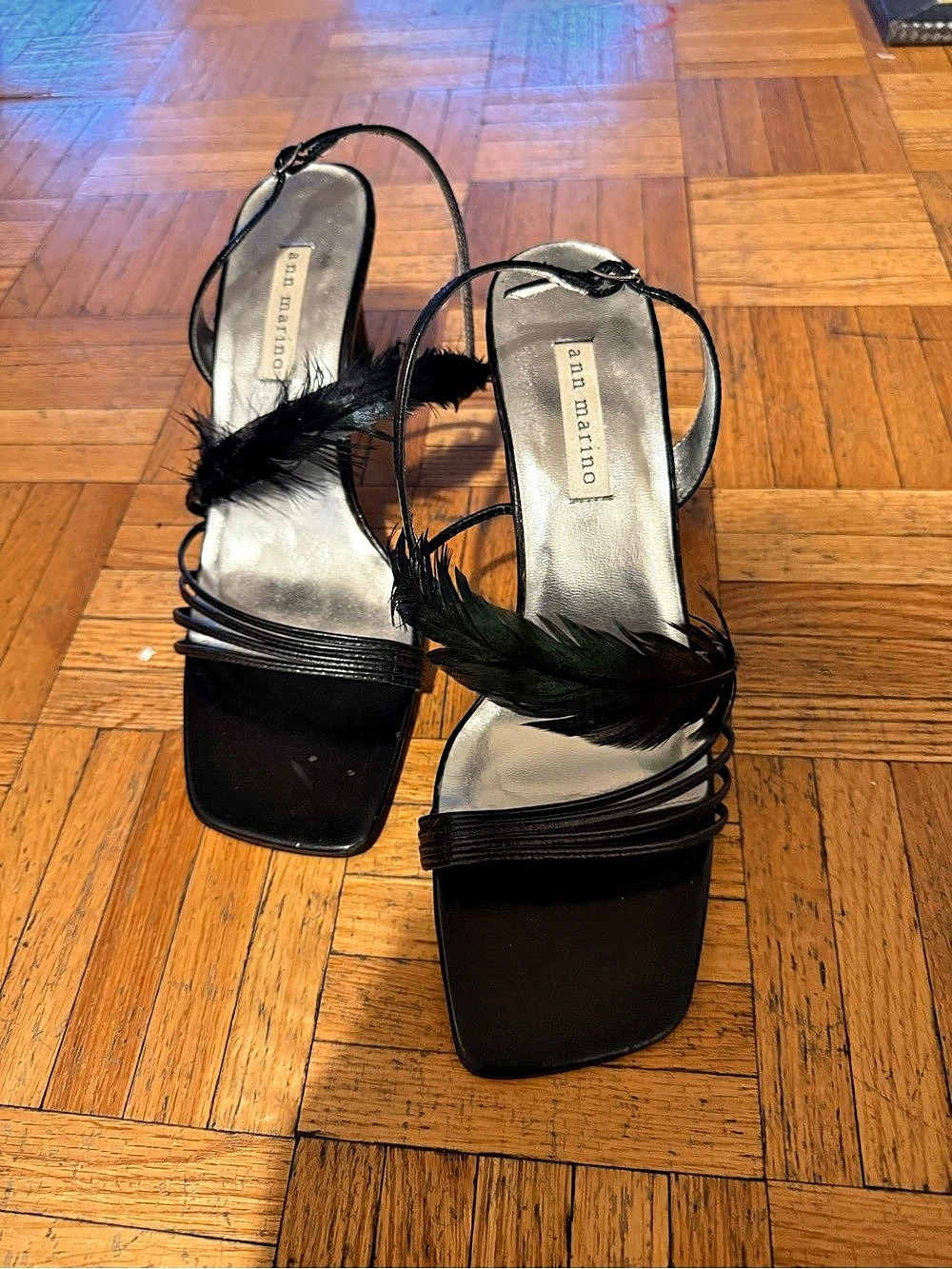 ann marino Black Feather Heels